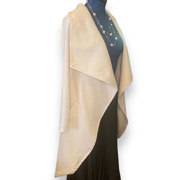 🎈Open Waterfall Drape Front Blanket Cardigan Jacket Winter White Size Small - Picture 4 of 6